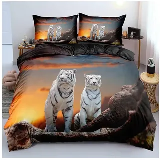 LuxusKollektion Jugendbettwäsche Bettwäsche 155x220 Tiermotiv Tiger 3D