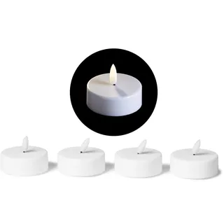 LED Teelicht Groß Mit Timer - 4er Set Warmweiß Kerze 3D Flamme Flackernd - 6cm Weiß Kunststoff 1x Batterie CR2032 Benötigt - Für Kerzenpick Auf Adventskranz