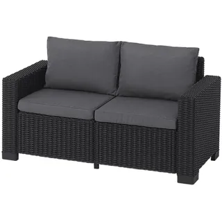 ALLIBERT California 2-Sitzer, graphit/cool grey, inkl. Sitz- und Rückenkissen, Kunststoff, runde Rattanoptik, 141x68x72 cm