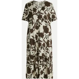 Cartoon Midikleid Floralmuster Braun/Weiß 36