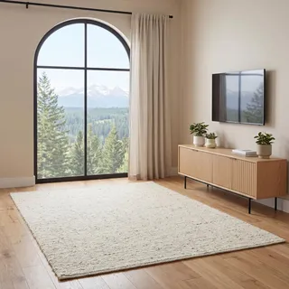 Wollteppich – Origin – Handgewebt aus 100% Naturwolle – Wohnzimmer Teppich – Weich & Langlebig – Wovena (Beige, 170x230)