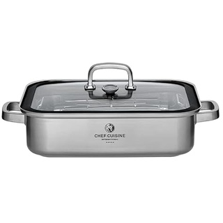 CHEF CUISINE Aroma Dampfgarer, Edelstahl Bräter, Glasdeckel mit Thermometer, 7L