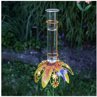 MARELIDA LED Solarleuchte LED Solar Regenmesser Libelle orange Blume Gartenstecker 84cm, LED Classic, warmweiß (2100K bis 3000K) grün
