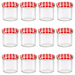 Vitrea 12x Marmeladengläser 125 ml - mit Deckel Rot Kariert TO 66 - Einmachgläser zum befüllen mit Schraubdeckel - Sturzgläser für Marmelade Schraubgläser - leere Gläser - 12 Stück