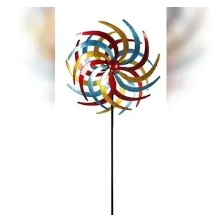 Lex XXL Metall Doppel Windrad Windspiel Gartendeko Balkon Terrasse 210x61cm bunt