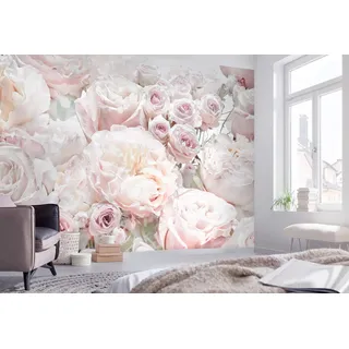 Komar Vlies Fototapete Spring Roses 336 x 240 cm | Tapete, Schlafzimmer, Blumen, Floral, Rosen
