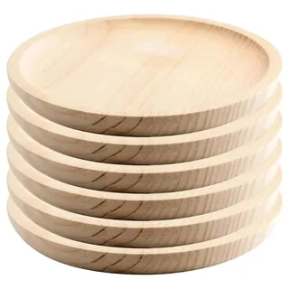 Space Home MGE - Holzteller Rund - Holzplatte - Pizzabrett - Holzbrett Rund - Fleischteller - Pizza Brett - Pizzateller Holz - Pizzateller - Schneidebrett - Kiefer - Set von 6 - Ø 20 cm