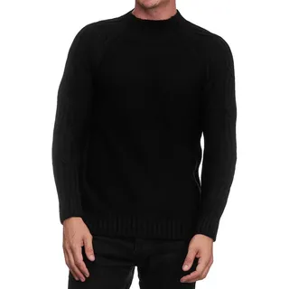 R-NEAL Stehkragenpullover Herren Langarm Stehkragen Strick-Pullover Hoch-Kragen mit Zopfmuster schwarz S