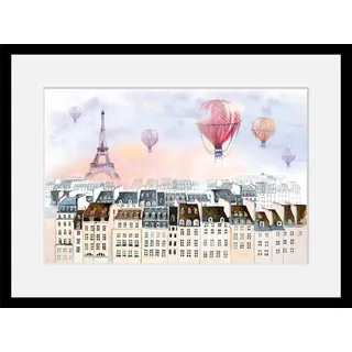 Bild QUEENCE "Heißluftballon" Bilder Gr. B/H: 50 cm x 40 cm, Wandbild Städte Querformat, bunt Kunstdrucke Paris, gerahmt, Heißluftballon, Stadt