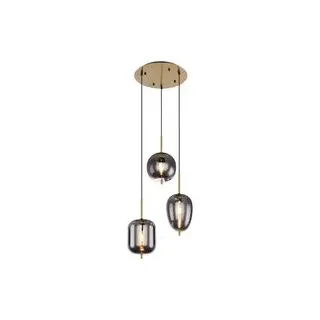 GLOBO Pendelleuchte Blacky messing Metall Rauchglas H/D: ca. 120x46 cm E14 3 Brennstellen - Messing