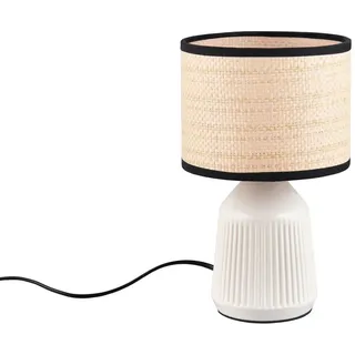 Reality Leuchten LED Nachttischlampe Keramik, Papier geflochten, Höhe 26,5cm, Leuchtmittel dimmbar, LED wechselbar, Warmweiß, klein-e Landhaus-Stil Tischlampe mit Keramik-Fuß & Lampenschirm Natur weiß