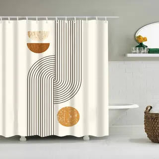 Duschvorhang Gestreift Braun Beige Shower Curtains Verdickung Polyester Duschvorhänge Antischimmel Shower Curtain Wasserdicht Duschvorhang Badewanne Edelstahl Ösen 120x180cm