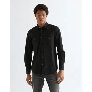 Langarmhemd WRANGLER "WESTERN SHIRT", Herren, Gr. L, N-Gr, schwarz (rinse_schwarz), Web, Obermaterial: 100% Baumwolle, regular fit normal, Ärmel mit Ärmelschlitz Manschette mit Druckknöpfen, Hemden