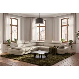 Friderik-EU Ecksofa Ledersofa Galaxy Max 280x280 cm, Echtleder Madras, Schlaffunktion, verstellbare Kopfstützen & Armlehne, Bettkasten weiß