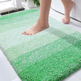 OLANLY Luxuriöse Badezimmerteppichmatte, extra weiche und saugfähige Mikrofaser-Badteppiche, Rutschfester Plüsch-Shaggy-Badteppich, maschinenwaschbar, Badematten für Badezimmerboden, 20x32, grün