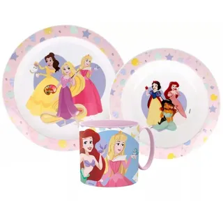 Disney Kindergeschirr-Set Disney Prinzessinnen Arielle Kinder Geschirr-Set 3 teilig (3-tlg), 1 Personen, stabil, Becher Teller Schüssel bunt