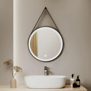 S'AFIELINA Badspiegel Rund 50cm Schwarz Badezimmerspiegel mit Beleuchtung LED Badspiegel Rund mit Touch Schalter Dimmbare Helligkeit LED Spiegel Rund Kaltweiß 6500K