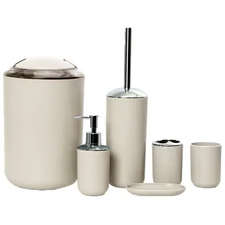 MisFox Modernes 6-teiliges Badzubehör-Set mit Seifenspender, Mülleimer, Zahnbürstenhalter, Zahnputzbecher, Toilettenbürste & Seifenschale in Aprikose