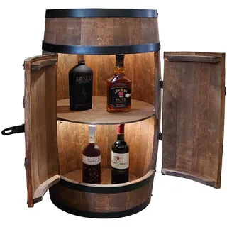 CREATIVE COOPER Weinregal Holz mit Tür mit LED - Alkoholschrank Flaschenregal Holz - Holzfass - Fassmöbel - Weinständer - Weinfass - Weinbar - Fass bar mit Tür - minibar 80 cm High (wenge)