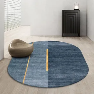 Modernes Design Teppich Oval Anti-Rutsch Teppiche Modisches und Schlichtes Blau, rutschfeste, extra große, mittelgroße Wohnkultur Oval Bodenteppiche Oval 200x250cm