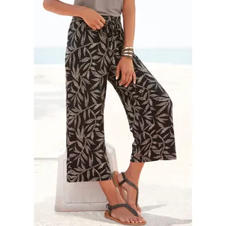 Culotte LASCANA Gr. 46, N-Gr, schwarz (schwarz, sand bedruckt) Damen Hosen Strandhosen mit Blätterdruck, luftige Sommerhose in 78-Länge, Strandhose Bestseller