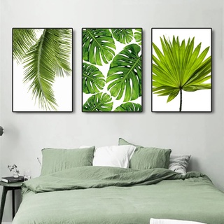 Trayosin 3er Set Poster Wandbilder, Botanisch Kunstdruck Wanddeko, Grüne Blätter Pflanze Bilder Set für Badezimmer Schlafzimmer Küche, ohne Rahmen (30x40cm)