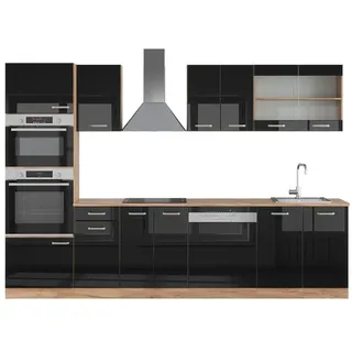 Vicco Küchenzeile R-Line 300 cm Schwarz Hochglanz Eiche