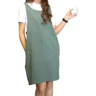 Omgoods – Schürze im japanischen Stil – Baumwoll-Leinen-Mischung – X-Form – Mit Taschen – Bequem – Doppelseitige Tasche – Küchensch... - Grün