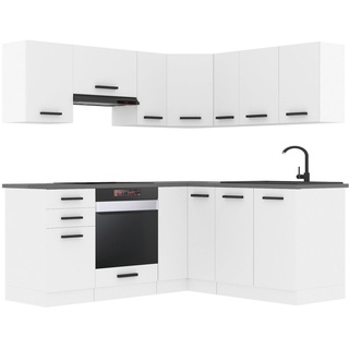 Belini Küchenzeile Küchenblock Küche L-Form SARAH Küchenmöbel mit Griffe, Einbauküche ohne Elektrogeräten mit Hängeschränke und Unterschr...