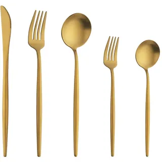 Buyer Star Matte Gold Besteck Set, 30 Stück Edelstahl Besteck Set Gold Matt für Haus Küche Restaurant Parteien, Essbesteck Set Mit Gabeln Löffeln Messern Spülmaschinenfest