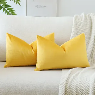 JOTOM Samt Kissenbezug Kissenhülle Sofakissen Dekokissen Kissenbezüge für Sofa Wohnzimmer Schlafzimmer 2er Set 40x60 cm Gelb
