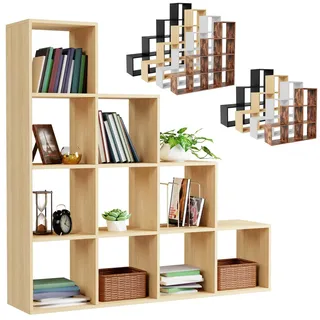 MIADOMODO® Treppenregal - Sonoma, 10 Fächer, 129,5x29x129,5 cm, für Wohnzimmer, Stabil, Offen, Freistehend, Indoor, aus MDF-Platte - Stufenregal, Raumteiler Regal, Bücherregal, Standregal
