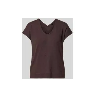 T-Shirt aus Viskose-Mix mit V-Ausschnitt Modell 'SIRUKUS', Dunkelbraun, 38