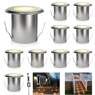 DarisingSun LED Bodeneinbaustrahler 10er Set Ø39mm 0,5W Terrassen Einbaustrahler Aussen 12V IP67 Wasserdicht Aluminium Terrassenstrahler Licht für Küche Garten Treppen Balkon Terrasse, Warmes Weiß
