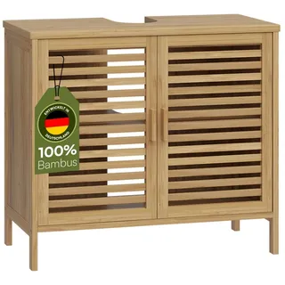 Bellamio Waschbeckenunterschrank Newa, Badezimmerschrank mit zwei Ablagefächern (Spar-Set, 1-St) aus natürlichem Bambus, robst und langlebig braun