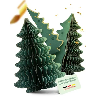 MJhomely® Papier Weihnachtsbaum Set [Grün, 3 Stück] - Faltbarer Weihnachtsbaum als Elegante, skandinavische Weihnachtsdeko - Waben Tannenbaum Papier - Faltbaum Weihnachten Deko - Weihnachtsschmuck