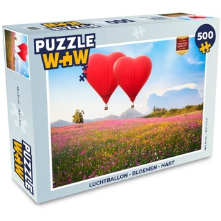 MuchoWow Puzzle Heißluftballon - Blumen - Herz, 500 Puzzleteile, Foto-Puzzle, Bilderrätsel, Puzzlespiele, Spielzeug bunt