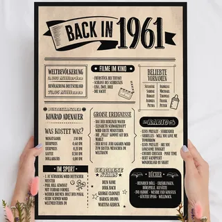65 Geburtstag, Alte Zeitung Holzbild - Back in 1961 Vintage - personalisierbar zum Hinstellen/Aufhängen opt. beleuchtet, 65ter Geburtstag, 65 Geburtstag Frau & Mann, Jahr 1961 - persönliches Geschenk