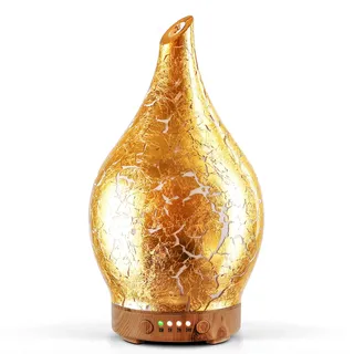 Porseme Aroma Diffuser 150ml, Handgeblasen Glas Luftbefeuchter, Ultraschall | Aromatherapie Öle Diffusor mit 7 farbigem LED Licht, Diffusor für Ätherische Öle mit Timer BPA Frei für Wohnung(Goldplated)