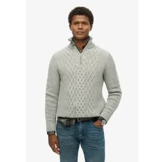 Superdry für Herren. M6110639A Geflochtener Strickpullover mit halbem Reißverschluss Jacob grau (S), Lässig, Acryl, Nachhaltig