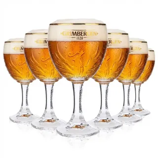 6x Grimbergen Glas 0,5l Pokal Kelch Phoenix Kontur Goldrand Gläser Gastro Beer - Transparent
