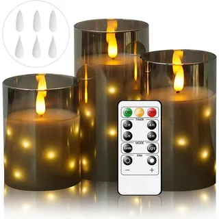 FELIXLEO LED-Kerze 3er Set Flammenlose Glas LED Kerzen Wachs Fernbedienung Timer