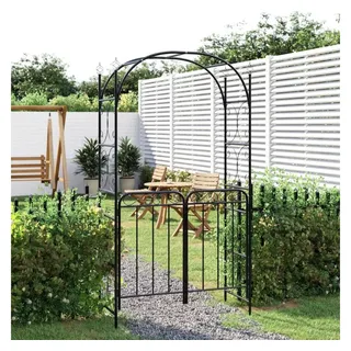 furnicato Rosenbogen Gartenbogen mit Tor aus pulverbeschichtetem Stahl 108x45x235 cm, 1 St., Witterungsbeständiger Rankbogen mit abschließbarem Tor für Gartenwege schwarz