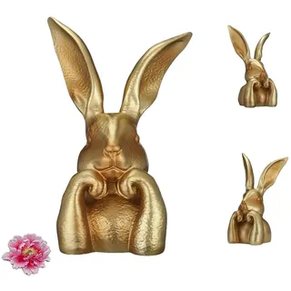 Hochwertiger großer Osterhase aus goldfarbenem Kunstharz, Oster-Hasen-Figur, goldener niedlicher Hase für Wohnzimmer, Regal, Kaminsims, Frühlingsdekorationen