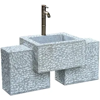 Dehner Gartenbrunnen Gmunden, ca. 95 x 75 x 45 cm, Granit, grau, 95 cm Breite, schlichter Outdoor-Brunnen inkl. Pumpe grau