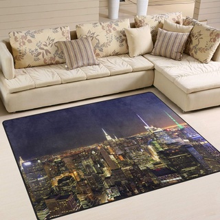 Use7 New York City Skyline Night Area Teppich für Wohnzimmer Schlafzimmer 160 cm x 122 cm