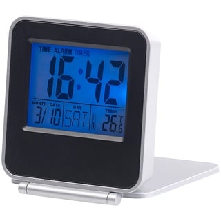 Kompakter Digital-Reisewecker mit Thermometer, Kalender und Timer