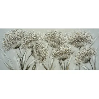 Ölgemälde BÖNNINGHOFF "handarbeit PUSTEBLUMEN XXL 60x140 cm – Wandbild Kunst Deko", beige (farbe bild(er): weiß, grau, braun, gold), B:140cm H:60cm T:2cm, Acrylfarbe, Canvas, Holz, Bilder, handgefertigt, jedes Bild ein Unikat