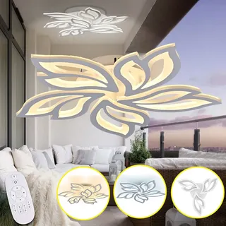 LARS360 LED 96W Dimmbare Deckenleuchte mit Fernbedienung, 5-Flügel Blumenform-Design, Metall und Acryl Blütenblätter für Wohnzimmer, Schlafzimmer