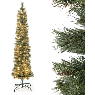 COSTWAY 180cm künstlicher Weihnachtsbaum Bleistift, Tannenbaum mit Beleuchtung, LEDs in Warmweiß, schlanker Christbaum für Weihnachten, Kunstbaum mit Metallständer, Grün